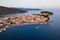 Photo of aerial view of Ermioni sea marina, Aegean sea, Greece.