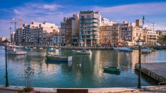 Photo of beautiful aerial view of the Spinola Bay, St. Julians and Sliema town on Malta.