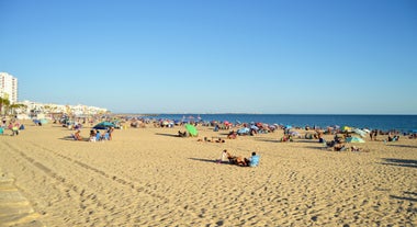 Photo of aerial view the sea of Chipiona, a coastal town in the province of Cádiz in Andalusia (Spain).