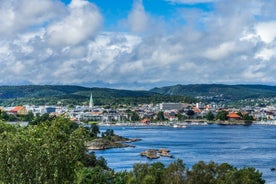 Photo of the Telemark Canal with old locks, tourist attraction in Skien, Norway.