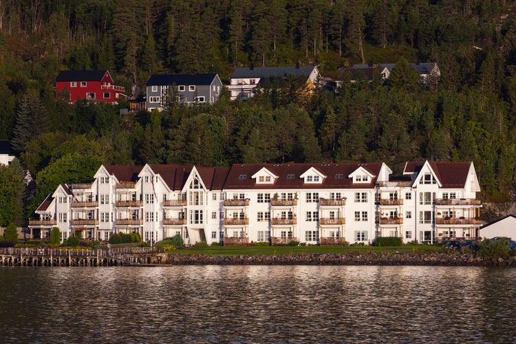 photo of view of View of bay of morning Namsos, Norway.