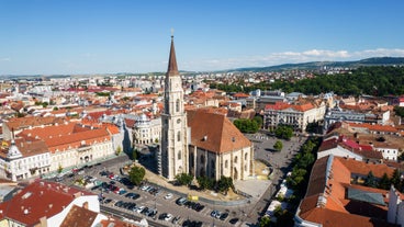 Photo of the Small Square piata mica, the second fortified square in the medieval Upper town of Sibiu city, Romania.