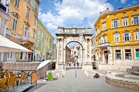 Aerial drone photo of famous european city of Pula and arena of roman time. Location Istria county, Croatia, Europe.