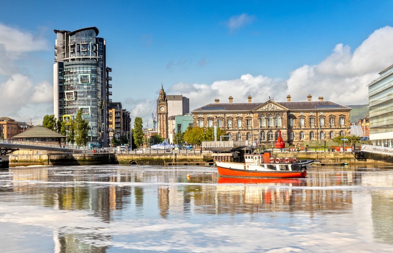 Photo of The Custom House and Lagan River in Belfast, Northern Ireland.