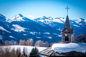 photo of Glimpses of the mountain village of San Giovanni di Fassa, Vigo di Fassa, Val di Fassa, Trento, Trentino Alto Adige, Italy.