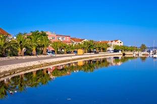 Photo of adriatic village of Bibinje harbor and waterfront panoramic view, Croatia.