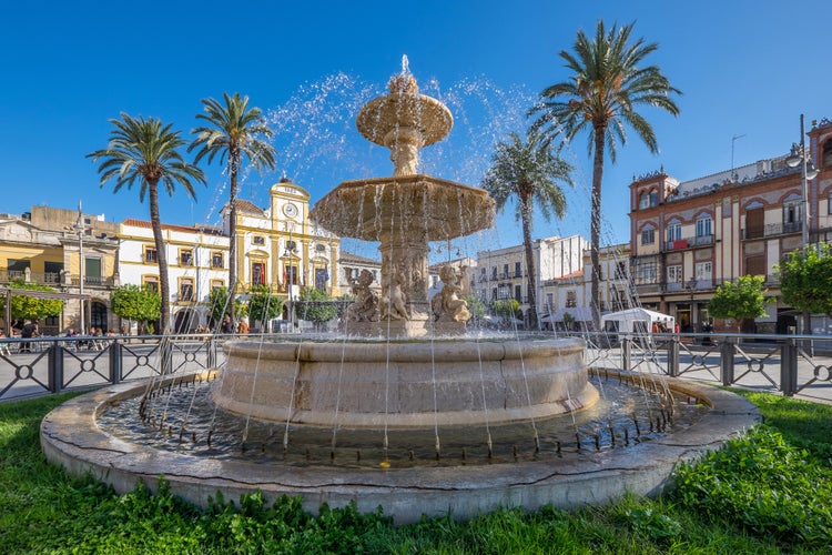 photo of view of Fountain of Spanish Square of Merida. Spain.