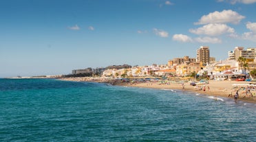 Photo of aerial view of Benalmadena coastal town in Andalusia in southern Spain.