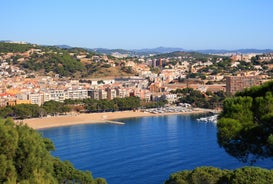 Photo of panoramic aerial view of beautiful Blanes in Costa Brava on a beautiful summer day, Spain.