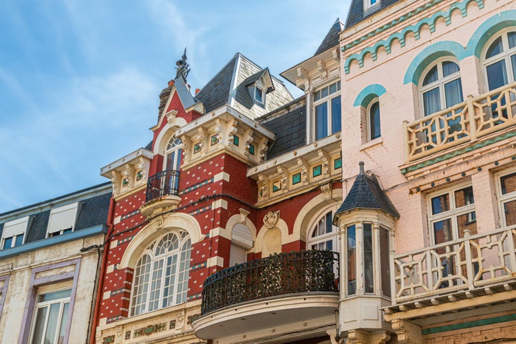 Photo of facades of houses in Malo-les-Bains ,Dunkirk ,France .