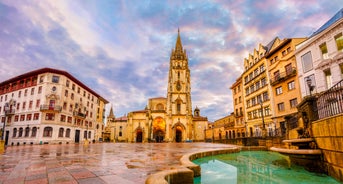 Photo of the Cathedral of Oviedo, Spain, was founded by King Fruela I of Asturias in 781 AD and is located in the Alfonso II square.