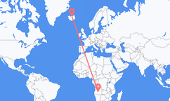 Vuelos de Menongue, Angola a Akureyri, Islandia