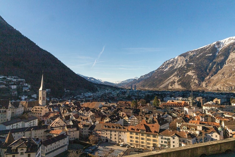 aerial view of old town Chur