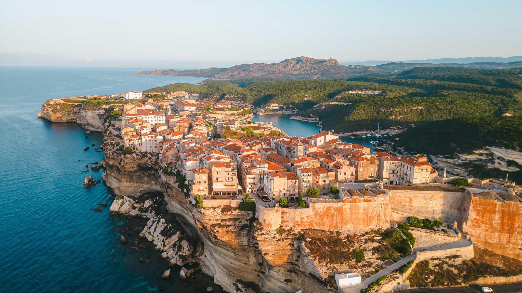 Bonifacio, Corsica coastline and village.jpg