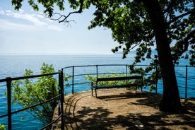 Photo of aerial view of Ičići beach and waterfront in Opatija riviera , Kvarner gulf of Croatia.