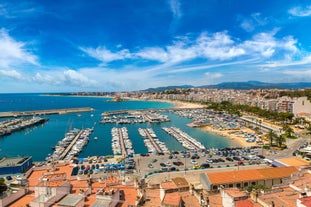 Photo of panoramic aerial view of beautiful Blanes in Costa Brava on a beautiful summer day, Spain.