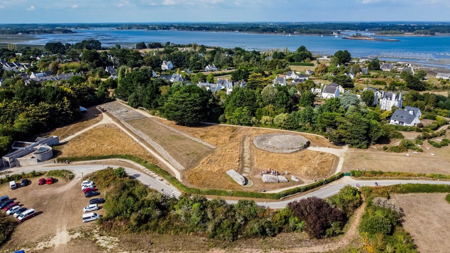 Photo of Aerial view of the Locmariaquer megalith site near Carnac in Brittany, France .