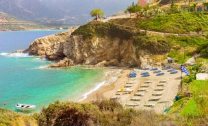 Photo of aerial view of the old Venetian harbor of Rethimno, Crete, Greece.