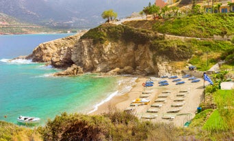 Photo of aerial view of the old Venetian harbor of Rethimno, Crete, Greece.