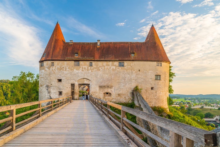 Castle of Burghausen in Bavaria, cityscape of Germany at sunset