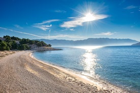 Photo of panoramic aerial view of Baska town, Krk, Croatia.