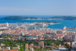 View of Mediterranean luxury resort and bay with yachts. Nice, Cote d'Azur, France. 