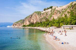 Photo of aerial view of Tolo and its bay, Greece.