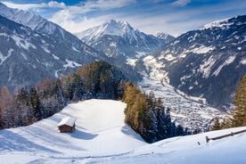 Photo of panorama of Hintertux ski resort in Zillertal Alps in Austria.