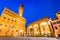 photo of Florence, Italy. Palazzo Vecchio (or Palazzo della Signoria ) and Loggia dei Lanzi, twilight scene in Tuscany.