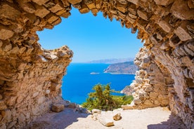 Photo of aerial view of seaside village of Archangelos in Laconia, Greece.