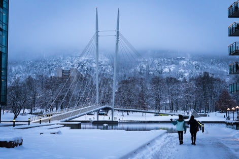 Photo of beautiful winter landscape of bridge in Drammen ,Norway.