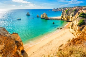 Photo of panoramic aerial view of Praia da Luz in municipality of Luz in Algarve, Portugal.