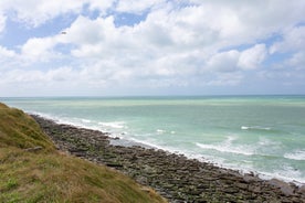 Photo of aerial view overlooking the town of Boulogne-sur-Mer, France.