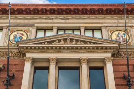 Detail of the historical Martin Gropius Bau - well-known Berlin exhibition hall. Building was erected between 1877 and 1881 by architects Martin Gropius. Berlin, Germany.