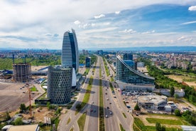 Photo of panoramic aerial view of Samokov, Bulgaria.