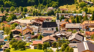 Photo of aerial view of village Kaprun, Kitzsteinhorn glacier, Austria.