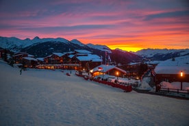 photo of panoramic view of the ski resort, les arcs 1950, French Alps.