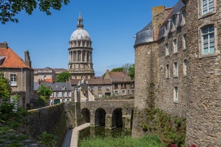 Photo of aerial view overlooking the town of Boulogne-sur-Mer, France.