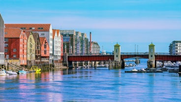 Trondheim city aerial panoramic view. Trondheim is the third most populous municipality in Norway.