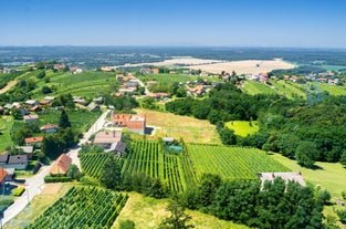 Capital of Slovenia, panoramic view with old town and castle.