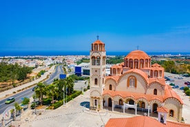 Photo of panoramic aerial view of Kalamis beach and bay in the city of Protaras, Cyprus.