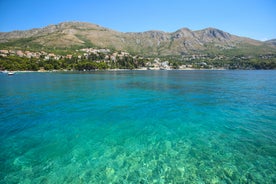 Photo of panoramic aerial view of the old town of Dubrovnik, Croatia seen from Bosanka viewpoint on the shores of the Adriatic Sea in the Mediterranean Sea.