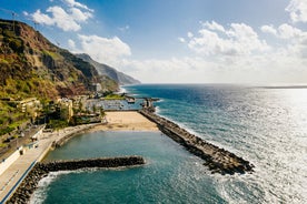 Aerial drone view of Camara de Lobos village, Madeira.