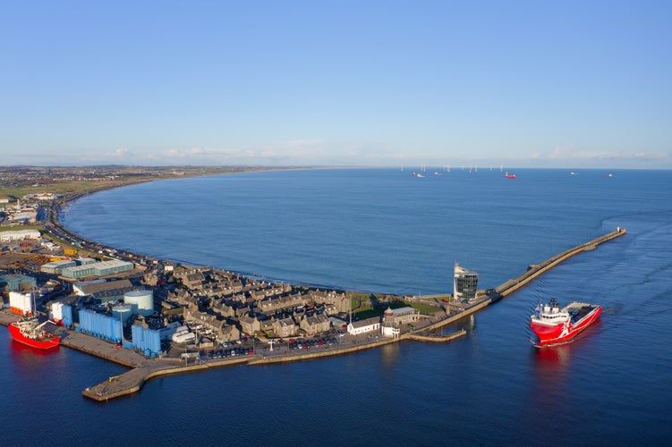 photo of view of Ship arriving at Aberdeen harbour after passing Girdle Ness Lighthouse