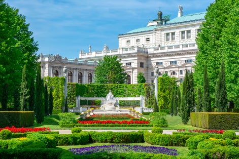 Photo of Volksgarten park and Burg theatre, Vienna, Austria.