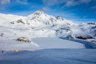 Photo of aerial view of Obertauern mountain village in winter season, Austria.