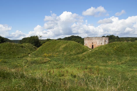 Photo of aerial view of landscape around Hald Ruin near Hald Lake in Denmark.