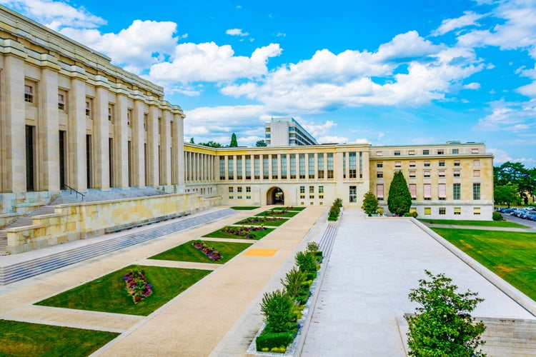 Photo of Palace of Nations building, seat of the United nations in Geneva, Switzerland.