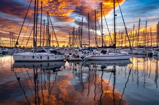 Photo of beautiful view of Santa Pola port and skyline in Alicante of Spain.