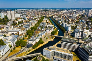 Paris, France. Panoramic view from Arc de Triomphe. Eiffel Tower and Avenue des Champs Elysees. Europe.